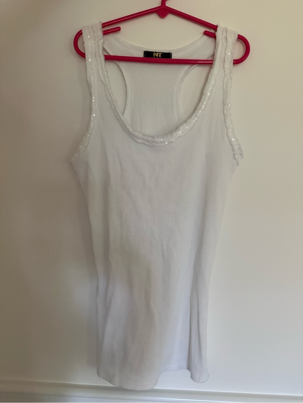 White Sequin Trim Ribbed Tank Top